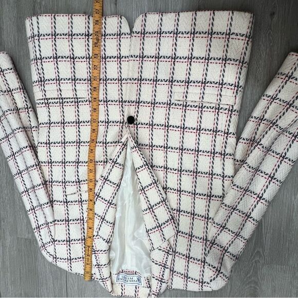Vtg 90s Plaid Windowpane Blazer Academia Classic Ivory Navy blue Red 12 L - Picture 8 of 15